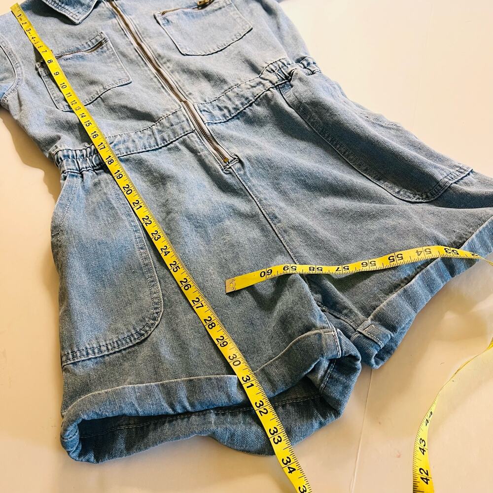 Molly Bracken Jeans Zip Up Romper Overalls Size M Medium Blue - Picture 8 of 10